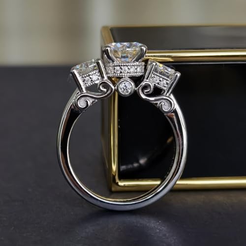 Claramos Moissanite Engagement Ring for Women,14K White Gold 925 Sterling Silver Round Three Stone D Color VVS1 Diamond Wedding Promise Rings for Her Gift Wife2
