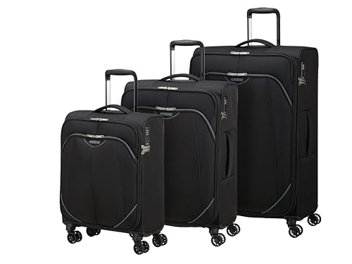 American Tourister Poproll - Set de 3 valises Souples (Cabine, Moyenne, Grande), Léger - Noir (Black)
