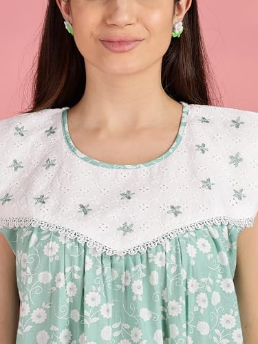 Image of 9shines Label Cotton Sleeveless Nighty | All Over Print Maxi Night wear for Women | Full Length Night Gown Night Dress for Women Stylish (Cotton Sleeveless 25)