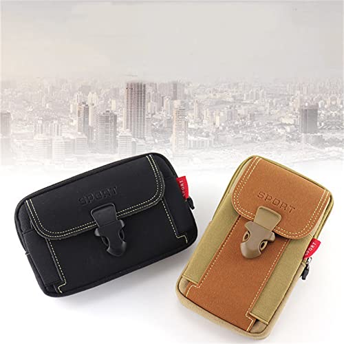LAXIAY Men's Mobile Phone Sports Bag,Canvas Belt Bag Phone Wallet Purse,Outdoor Sports Bum Pouch Casual Mobile Phone Pocket (Black,A) - Image 2