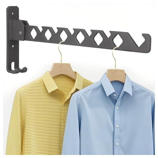 IURRDOP Wall Mounted Clothes Drying Rack, Self-Adhesive Foldable Laundry Room Hanger, Indoor Outdoor Compatible (Gunmetal Gray, 1Pack)