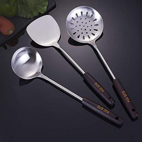 Image of Wok Ladle & Spatula & Skimmers Tool Set, 304 Stainless Steel with Heat Resistant Wooden Handle Wok Utensils Set for Daily Use,Chinese Wok Utensil Set, 14 inch (Set of 3PCS)