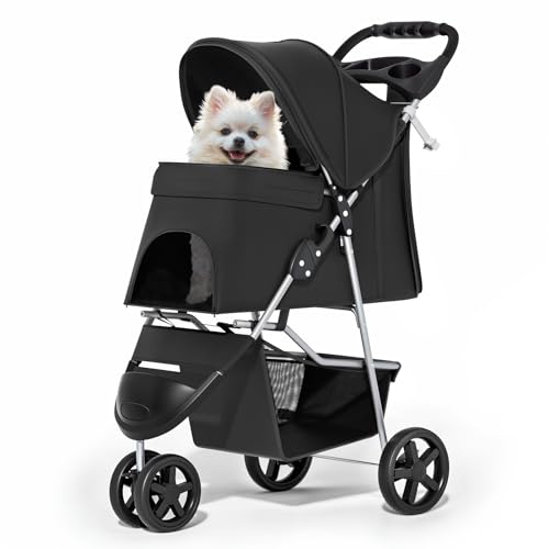 MoNiBloom Foldable Pet Stroller with Weather Cover, 3...