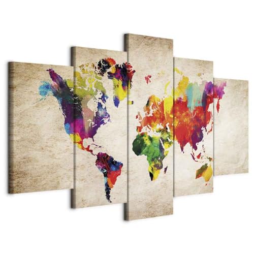 murando - Tableau Acoustique Carte du Monde 225x112,5 cm 5 Parties - Décoration Murale Anti-Bruit Isolation Phonique Bureau Chambre Panneau Insonorisant Impression sur Toile - Monde k-C-0083-b-m