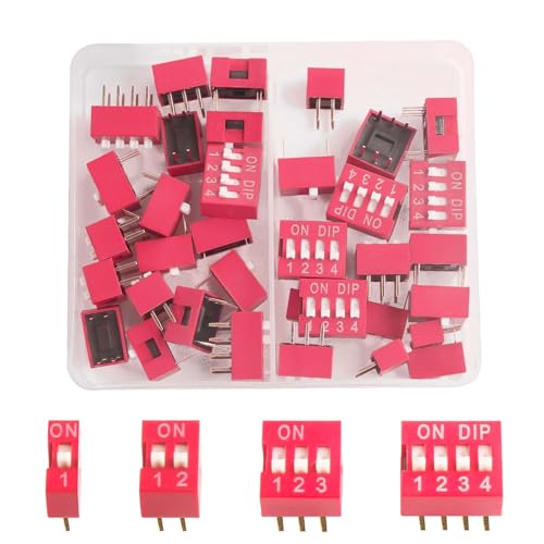 40pcs Slide Type Dip Switch Kit?Double Row Dip Switch, 1 2 3 4 Position 2.54mm PCB Mountable On Off Toggle Switch for Circuit,Breadboard