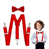 Royisafie Red Suspenders for Boys Bow Ties Toddler Suspenders,Red Bow Tie for Kids Nerd Costume for Boys,Kids Bowtie