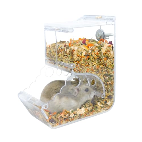 Andiker Automatic Hamster Feeder, 400ML Acrylic Automatic Feeding Hamster Cage Feeder Dispenser, Transparent Refill Pet Feeder for Hamsters, Hedgehogs, Squirrels, Guinea Pig, Parrot (400ML)