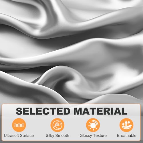 Satin Pillowcase, Soft Silk Touch Pillowcases for Hair and Skin, Grey Pillow Cases 2 Pack, Envelope Closure Pillow Case, Easier Care Pillowcases Standard Size 50x75 cm