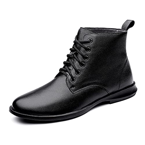 HOOENG Lace Up Round Toe Boots for Men Derby Irregular Bottom Cowhide Leather Slip Resistant Block Heel Casual Dress