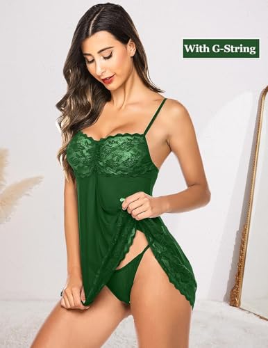 Image of SSoShHub Lace Babydoll Lingerie Sexy Mini Chemise Mesh Wedding Nightie Bridal Nightdress with Bikini