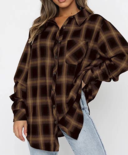 Image of Lacozy Womens Buffalo Plaid Flannel Shirt Long Sleeve Collar Button Down Blouses Tops