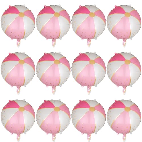 Image of Beach Ball Balloons Pink 12 Pcs 18 Inch Mylar Beach Balloon Summer Swimming Hawaiian Luau Hawaii Beachs Pool Theme Birthday Party Decor Supplies