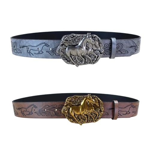 Waist Belt Punk Chain for Stylish Cowgirl Carved Horse Buckle Retro Floral Buckle Waist Chain Belt3