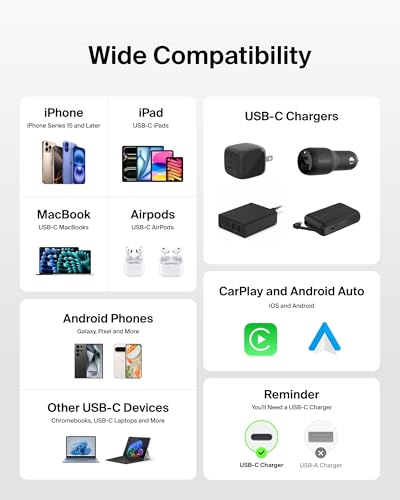 Image of Belkin USB C to USB C 60W Braided Cable 6.6ft iPhone Charger Cord