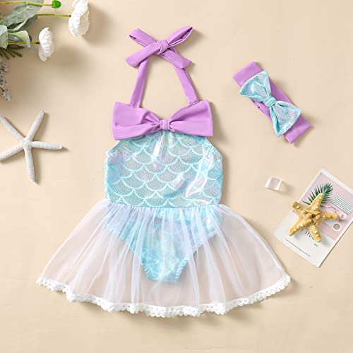 3M-6Y Infant Baby Girls Mermaid Swimwear Toddler Girl Mermaid Tulle Bathing Suit Kids Beach Bikini Outfits2