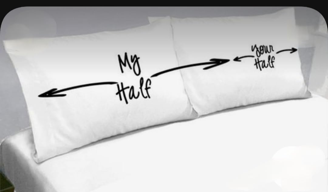 Designer Couple bedsheet My Half Your Half Embroidery and Patchwork King Size with Two Pillow Cover Thread Count 350