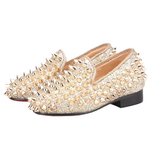 HI&HANN Toddler Boys Girls Spikes Dress Shoes Little Kid Leather Shoes Wedding Dress Shoes Slip On Loafer Flats Shoes Matching Outfits