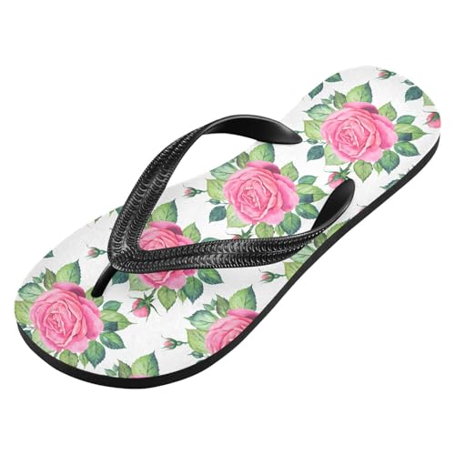 Leaves Pink Floral Flip Flops for Beach Thong Sandals Anti-slip Lightweight Beach Slippers for Summer Swim Travel2