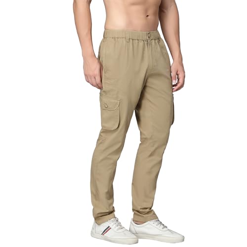 Image of SAPPER Regular Fit Cotton Cargo Pants for Men| Utility Pockets with Zippers| Elasticated Waistband with Belt Loops & Internal Drawcords| Also Available in Plus Sizes | L to 5XL