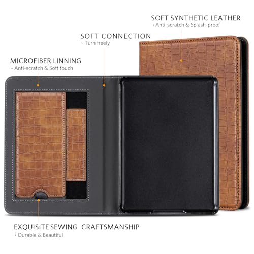 Image of CoBak Case for 6 inch E-Reader - PU Leather Smart Cover with Auto Sleep /Wake & Hand Strap, not Compatible with Kobo Clara,Croco Brown