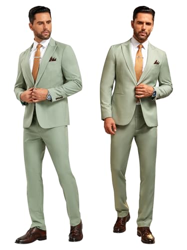 Mens Slim Fit 2 Piece Suit One Button Peek Lapel Tuxedo Solid Jacket Pants Set for Prom Wedding4