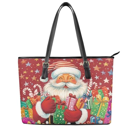 Image of Coldinair Christmas Leather Tote Bag for Women with Zipper Large Shoulder Tote Bag Shopping Casual Travel Bag Handbag Purse