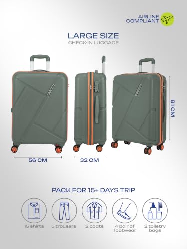 Image of Safari Benson Large 8 Wheels 77cm Check-in Trolley Bag Hard Case Polypropylene 360 Degree Wheeling System Luggage, TSA Approved Lock, Trolley Bags for Travel, Suitcase for Travel, Sage Green