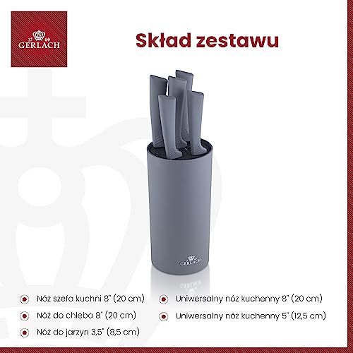 Gerlach Smart Grey Zestaw Noży W Bloku Do Kuchni 5 rodzajów Ostrza Stal Nierdzewna Nóż Kuchenny Szefa Do Chleba Jarzyn