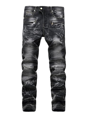Herren Jeans Straight Fit Mit Reißverschlüssen - Biker Style Slim
