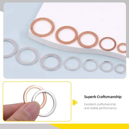 Image of 160Pcs Oil Drain Plug Gasket Set, Metric Aluminum & Copper Oil Drain Plug Washers Crush Washers Seals Flat Washers Compatible with Toyota /Audi /BMW (M6 M8 M10 M12 M14 M16 M18 M20)