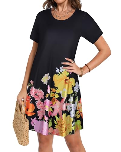 Image of JOLIGAL Summer Dresses for Women Casual Short Sleeve Sundress Scoop Neck Beach T Shirt Dress with Pockets 2026