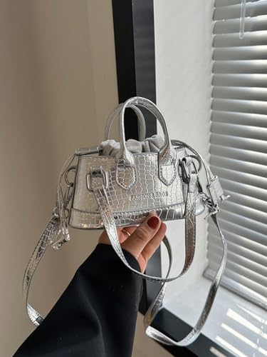 GORGLITTER Women's Mini Purse Crocodile Embossed Crossbody Bags Y2K Clutchs Drawstring Shoulder Bag2