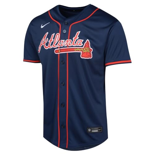 Nike Youth Atlanta Braves Ronald Acua Jr. #13 Navy Alternate Cool Base Jersey (US Alpha X-Large Regular Regular Navy)