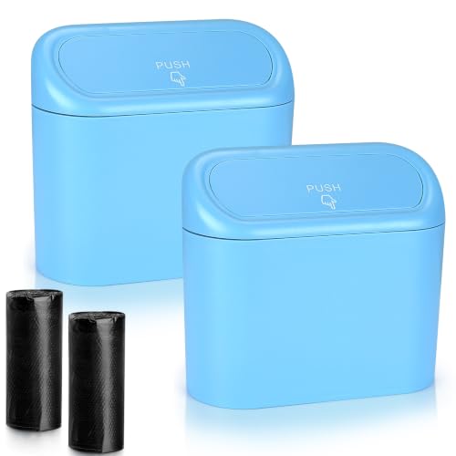Image of Accmor Car Trash Can with Lid, 2 Pack Mini Vehicle Garbage Can, Leakproof Auto Dustbin with 30 Trash Bags, Garbage Container Bin for Car, SUV, Office (Blue)