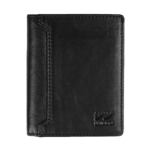 SHINKO Italian Leather Wallet for Men, Vachetta Leather Card Holder, Bifold Men's Wallet, Safe Card Case, Men's Long Wallet Versatile and Minimalist Wallet for Men (Black)