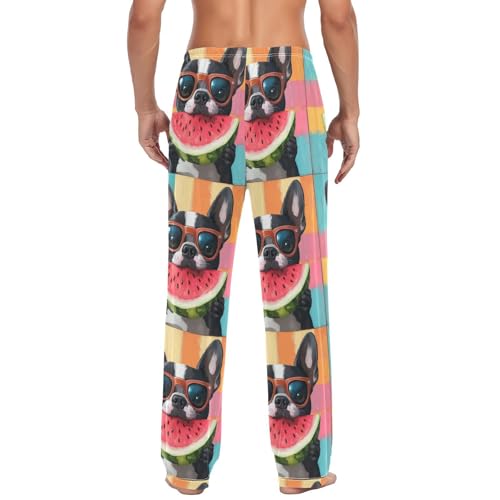 Black Boston Terrier Dog Men Cotton Flannel Pajama Pants Mens Lounge Sleep PJ Bottoms S3