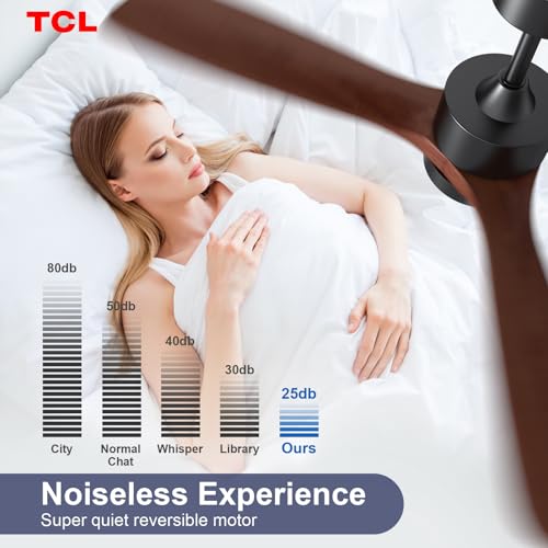 Image of TCL Ceiling Fans with Light and Remote: 60 inch 3 Wooden Blades 3 Dimmable LED Fan for Room Indoor Modern Farmhouse Decor - 6 Speed Memory DC Reversible Fan Lights (Walnut, 60 Inch)
