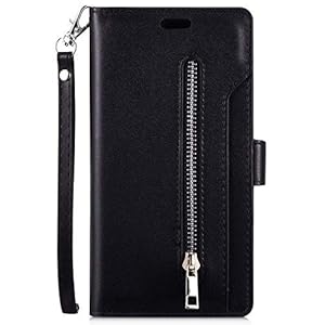 URFEDA Compatibel met iPhone 11 Pro Telefoon Case Cover Negen Kaartsleuf Portemonnee PU Lederen Cover met Rits Folio Flip Bookstyle Beschermende Bumper Shockproof Magnetische Rits Portemonnee Case, Zwart