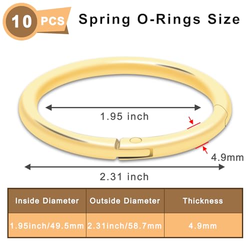 Image of 10Pack 2 inch Large Round Carabiner Clips, Metal Spring O Rings for Organizer Key Rings, Paracord Keychain Lanyard, Pet Chains, Purse Hardware, Key Snap Hooks DIY Accessory (Gold)