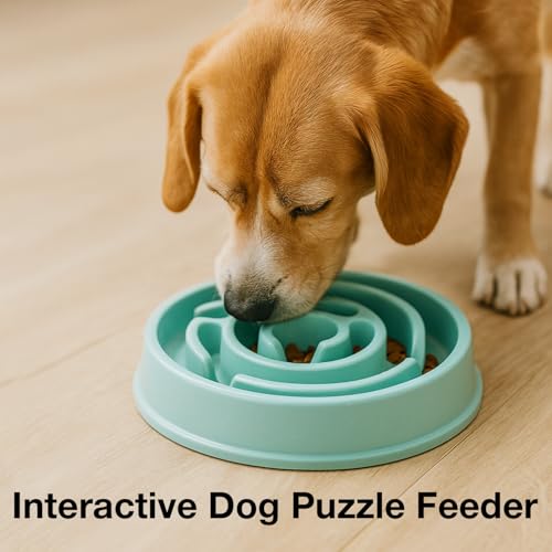 Image of Slow Feeder Bowl | Round Maze Food Bowl for Dogs and Cats | Anti Choking Puzzle Bowl | Anti Slip Interactive Feeding Dish | Durable & Easy to Clean | Anti Bloat and Aids Digestion (Blue)
