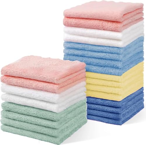 Image of Cuddle Campus 24 Pack Baby Washcloths, 7 x 9 Inch Microfiber Coral Fleece Baby Bath Towels, Ultra Soft Extra Absorbent Face Wash Cloths & Burp Cloths for Newborns Infants Toddlers