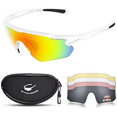 Snowledge Sportbrille Fahrradbrille Herren und Damen Radsportbrille Sonnenbrille Erwachsene Sport Radbrille Polarisiert Windschutz Brille Motorradbrille Rahmen TR90 UV400 Schutz Cover