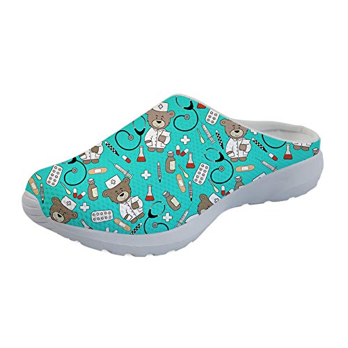 POLERO Nurse Enfermera Slip on Zapatillas Sin Respaldo Mujeres Sandalias de Verano Zapatos Casuales para Caminar Chanclas Malla Plana Transpirable Zapatillas Ligeras, Talla 38