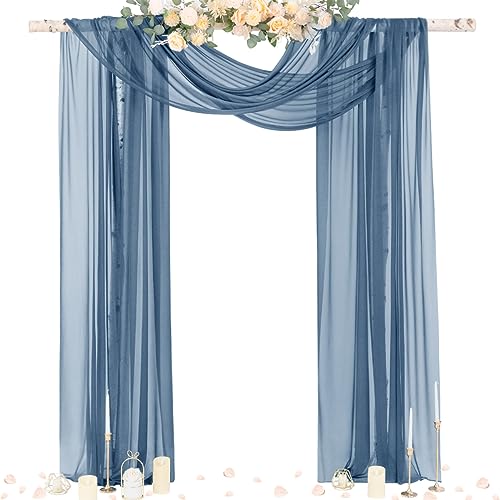 Image of Socomi Wedding Arch Draping Fabric 29 inch x 20Ft 1 Panel Dusty Blue Sheer Outdoor Curtain Drapes Extra Long for Bridal Baby Shower Ceremony Birthday Party Decor