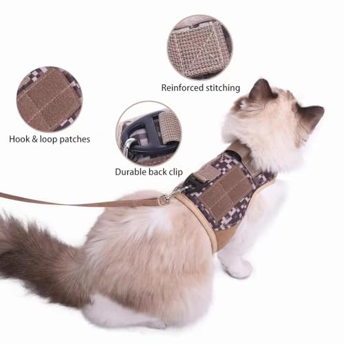 Image of Tactical Kitty Harness and Leash for Walking Escape Proof, Desert Camo, X-Small, Adjustable Cat Walking Jackets, Padded Stylish Cat Vest for Winter