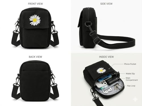 Image of PAVILONN Mini Sling Bag Crossbody Bag Side Bag for Men Women Small Shoulder Bag Unisex Travel Pouch Compact Stylish Mobile Wallet Black Sling Bag for College Boys Girls
