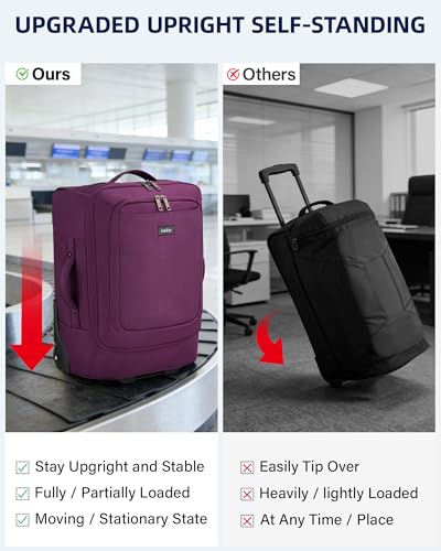 HanTrip Small Rolling Carry On Luggage Suitcases Duffle Bag with Wheels and Handle, 2 Wheeled Soft Sided Heavy Duty Luggage for Travel Carry On Roller Weekender Bag with Wheels for Women Men (Purple) — view 2