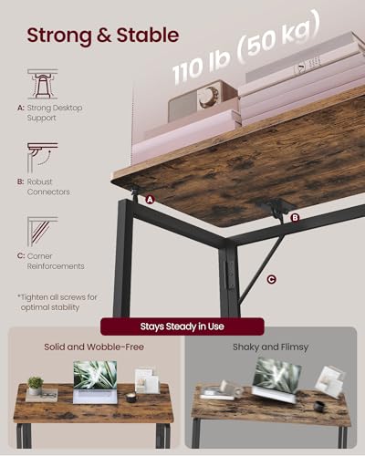 Image of VASAGLE Folding Desk, Foldable Computer Desk, One-Piece Desktop, Rounded Edges, Small Folding Craft Table for Bedroom, Balcony, Camping, Easy Assembly, 31.5 x 15.7 Inches, Rustic Brown ULWD151KD01