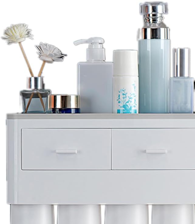 磁気歯ブラシホルダー、壁掛け多機能バスルーム収納ラック、カップホルダー付き引き出し歯磨き粉ディスペンサー、排水、防塵設計(4カップグ