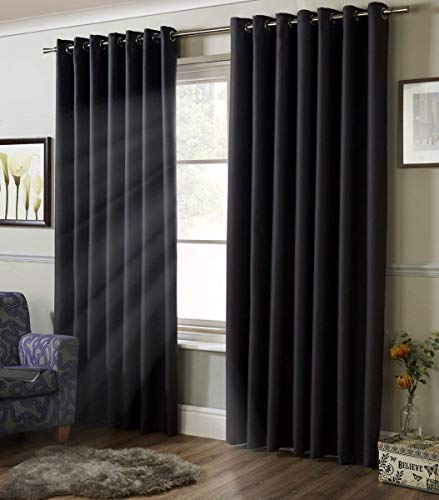 Image of Alan Symonds 100% Blackout Ring Top Eyelet Curtains - Charcoal (104cm x 183cm)